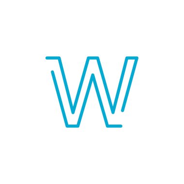 Doğrusal geometrik alfabe harfi W, Basit Logo Tasarımı, Tipografi stili için mavi grafik ögesi, minimalist harf tasarımı. Düzenlenebilir felç. Stok vektör illüstrasyonu beyaz sırtta izole edildi