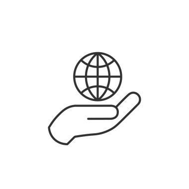 Doğrusal el tutuşu ikonu, dünya sembolü. Stok vektör illüstrasyonu beyaz arkaplanda izole edildi.