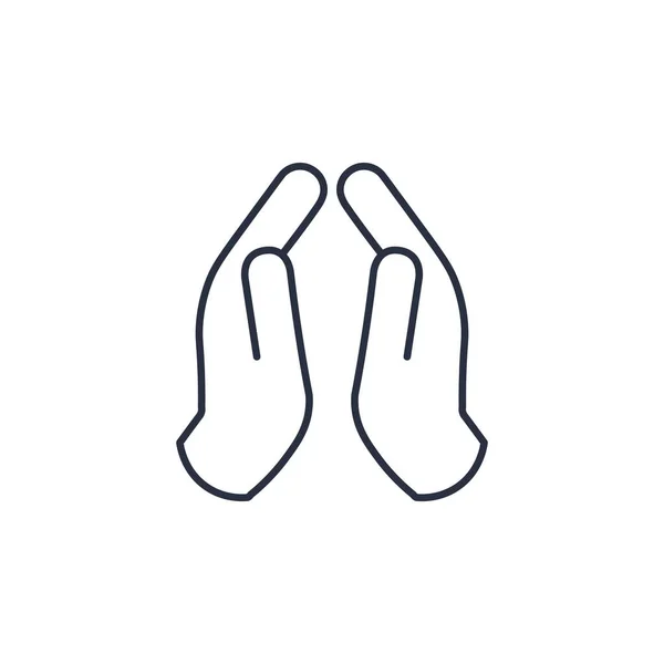 Γραμμική Σιλουέτα χεριών προσευχής. Προσεύχομαι στο Θεό. Πράξη πίστης. Εικόνα μετάνοιας. Εικονογράφηση διανύσματος αποθέματος απομονωμένη σε λευκό φόντο. — Διανυσματικό Αρχείο