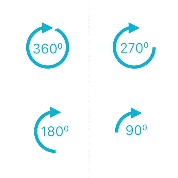 Ícone de rotação, 360, 270. 180. Ícones de sinal de visão ou rotação de 90 graus. Ilustração do vetor de estoque isolado no fundo branco . — Vetor de Stock