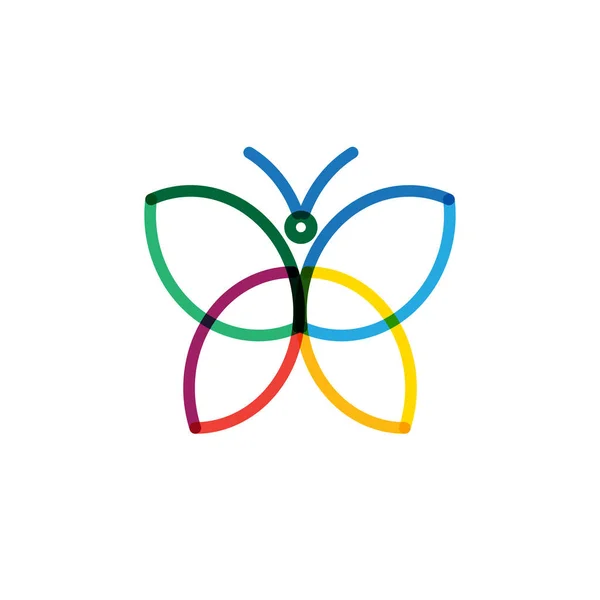 Papillon abstrait linéaire multicolore. Papillon design logo. Illustration vectorielle de stock isolée sur fond blanc. — Image vectorielle