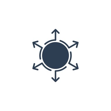 Şirketinizin fikirlerini genişletin. Konsept elemanları simge logosunu etkileyin. Oklar farklı yönde. Stok vektör illüstrasyonu beyaz arkaplanda izole edildi.