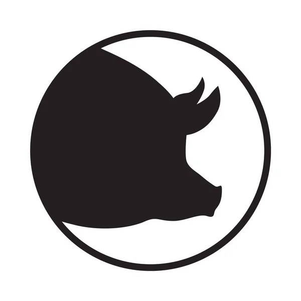Schilderkopfschwein Isolierte Schwarze Silhouette Kopf Schwein Kreis Auf Weißem Hintergrund — Stockvektor