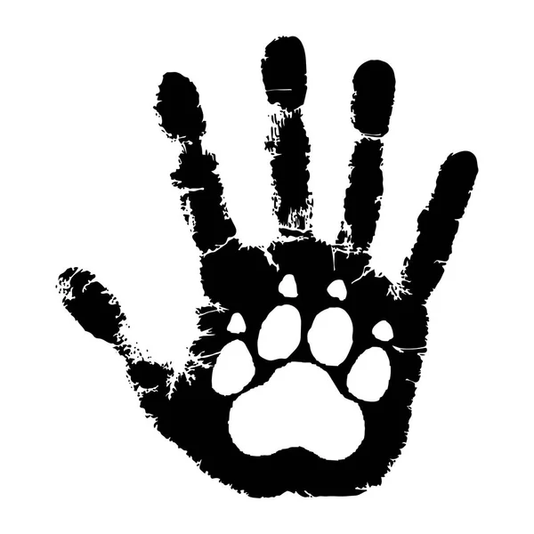 照顾动物 手印人的动物爪印 白色背景上的查出的黑色符号 抽象向量例证 — 图库矢量图片