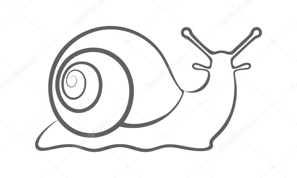 Sign snail. Snail symbol. Isolated black silhouette snail on white background. Icon snail. Vector illustration