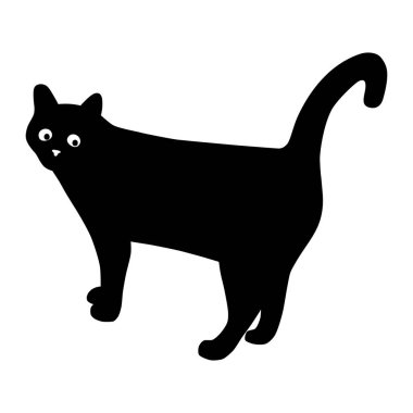 Siluet kedi. Beyaz zemin üzerinde bir kedi izole işareti. Kara kedi. Vektör çizim