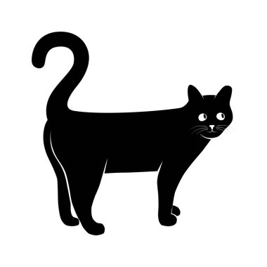 Siluet kedi. Beyaz zemin üzerinde bir kedi izole işareti. Kara kedi. Vektör çizim