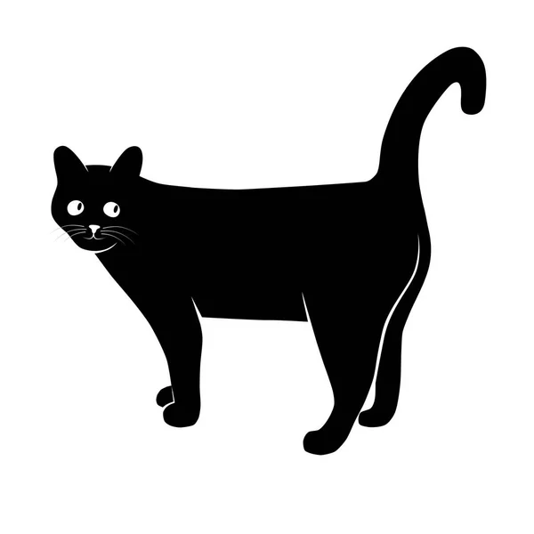 剪影猫 在白色背景的猫的孤立的标志 黑猫向量例证 — 图库矢量图片