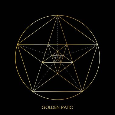 Pentagram. Pentagonal yıldız. Altın bölüm. Fibonacci numarası. Geometrik şekil. Soyut vektör arka plan. Vektör