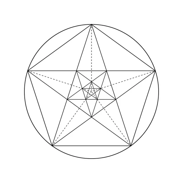 Pentagram Femkantig Stjärna Gyllene Snittet Fibonacci Nummer Geometrisk Form Abstrakta — Stock vektor