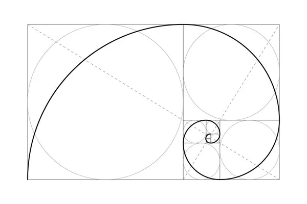 Rapporto Oro Numero Fibonacci Cerchi Proporzione Dorata Forme Geometriche Sfondo — Vettoriale Stock