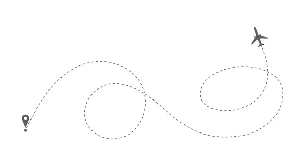 点線の形状の飛行機ルート 抽象的な飛行機は 白い背景の上を飛んでします 旅行概念ベクトル イラスト — ストックベクタ