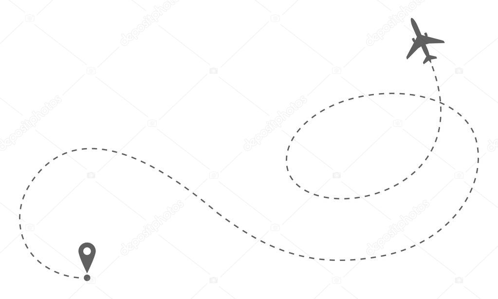 Airplane route in dotted line shape. Abstract airplane flying  on white background. Travel concept vector illustration