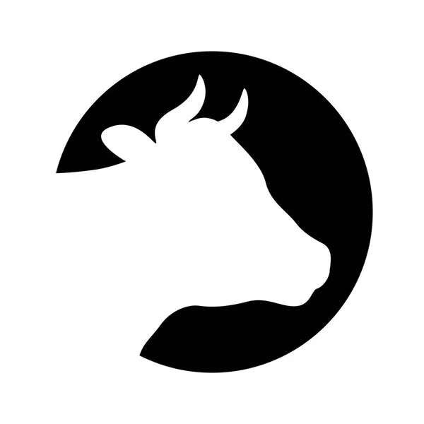 Zeichenkuh Symbolkuh Isolierte Silhouette Kopf Kuh Kreis Auf Weißem Hintergrund — Stockvektor