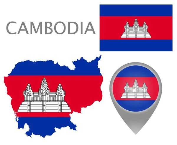 Bandiera Colorata Mappa Puntatore Mappa Della Cambogia Nei Colori Della — Vettoriale Stock