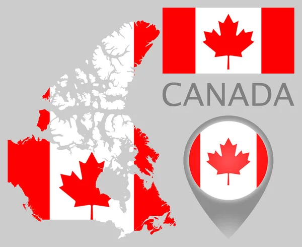 Bandeira Colorida Ponteiro Mapa Mapa Canadá Nas Cores Bandeira Canadense — Vetor de Stock