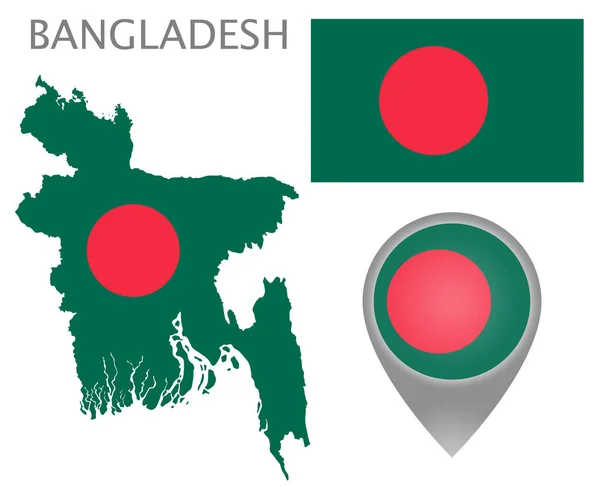 Bandiera Colorata Mappa Puntatore Mappa Del Bangladesh Nei Colori Della — Vettoriale Stock