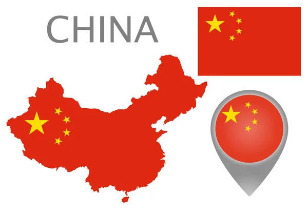Bandera Colorida Puntero Mapa Mapa China Los Colores Bandera China — Vector de stock