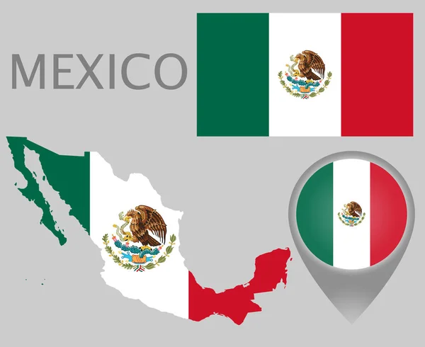 カラフルな旗は ポインターとメキシコの国旗の色でメキシコの地図をマップします ハイディテール ベクトル図 — ストックベクタ