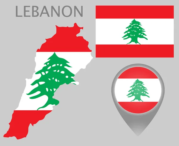 Πολύχρωμο Σημαία Χάρτη Δείκτη Και Χάρτης Του Λιβάνου Χρώματα Της — Διανυσματικό Αρχείο