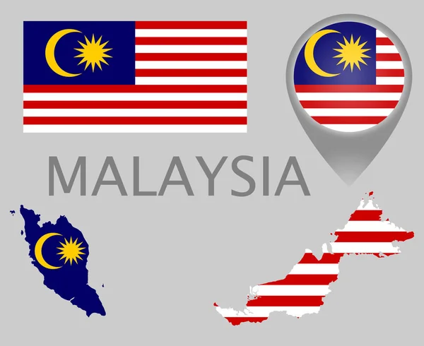 Bandera Colorida Puntero Mapa Mapa Malasia Los Colores Bandera Malaya — Vector de stock