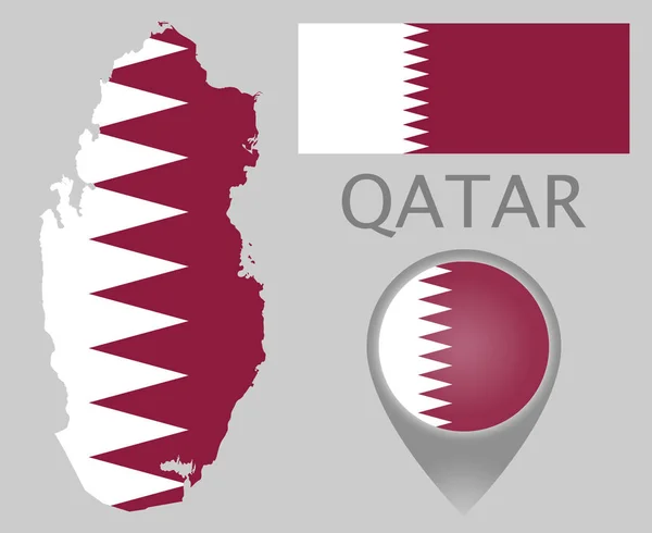 Bandera Colorida Indicador Mapa Mapa Qatar Los Colores Bandera Qatarí — Vector de stock