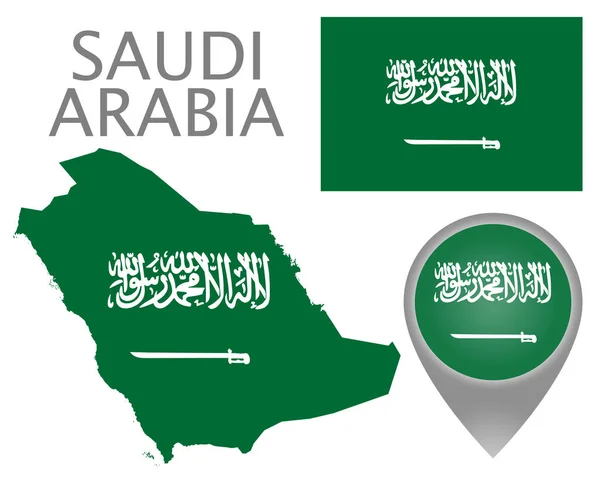 Bandera Colorida Indicador Mapa Mapa Arabia Saudita Los Colores Bandera — Vector de stock