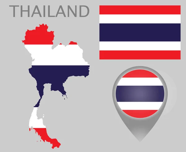 カラフルな旗は ポインターと Thailandian の国旗の色のタイの地図をマップします ハイディテール ベクトル図 — ストックベクタ