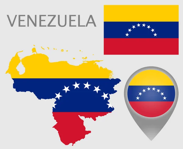 Bandera Colorida Puntero Mapa Mapa Venezuela Los Colores Bandera Venezolana — Vector de stock