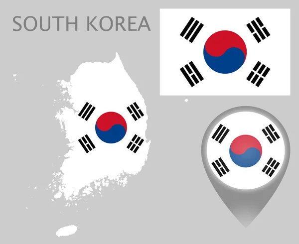 Bandera Colorida Puntero Mapa Mapa Corea Del Sur Los Colores — Vector de stock