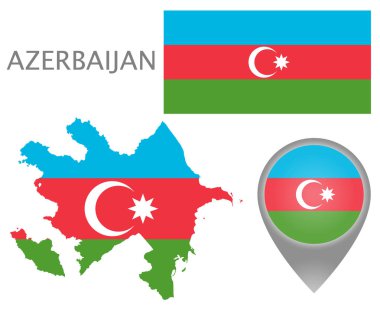 Renkli bayrak harita işaretçi ve Azerbaycan Haritası Sloven bayrak renkleri. Yüksek detay. Vektör çizim