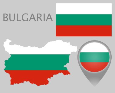 Renkli bayrak harita işaretçi ve Bulgaristan Haritası Bulgar bayrak renkleri. Yüksek detay. Vektör çizim