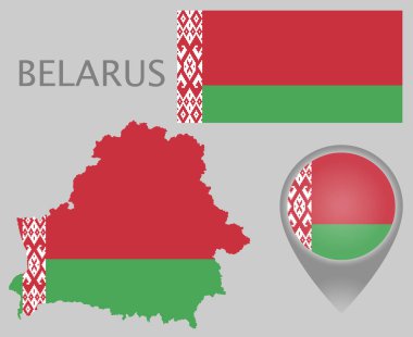 Renkli bayrak harita işaretçi ve Beyaz Rusya Haritası Belarus bayrak renkleri. Yüksek detay. Vektör çizim