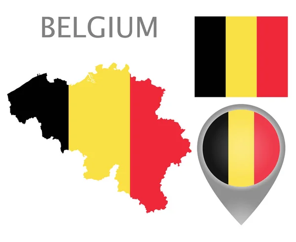 Kolorowe Flagę Mapa Wskaźnik Mapa Belgia Kolorach Flagi Belgijskie Wysokiej — Wektor stockowy