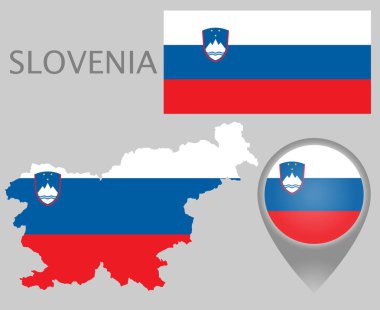 Renkli bayrak harita işaretçi ve harita Slovenya Sloven bayrak renkleri. Yüksek detay. Vektör çizim