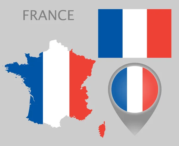 五颜六色的旗子 地图指针和法国地图在法国旗子的颜色 高细节 向量例证 — 图库矢量图片
