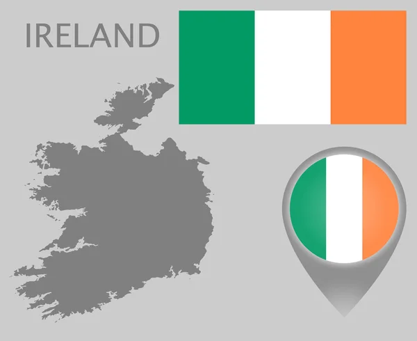 Färgglada Flagga Mappa Pekaren Och Grå Blank Karta Över Irland — Stock vektor