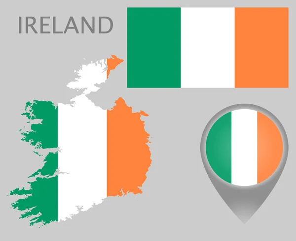 Bandera Colorida Puntero Mapa Mapa Irlanda Los Colores Bandera Irlandesa — Vector de stock