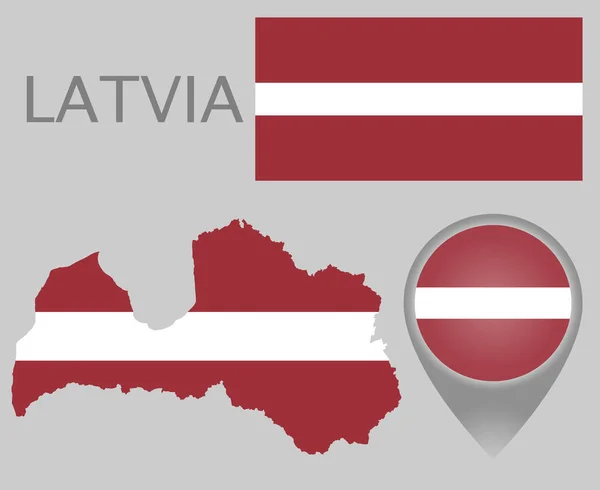 Kolorowe Flagę Mapa Wskaźnik Mapę Łotwa Kolorach Flagi Łotewski Wysokiej — Wektor stockowy