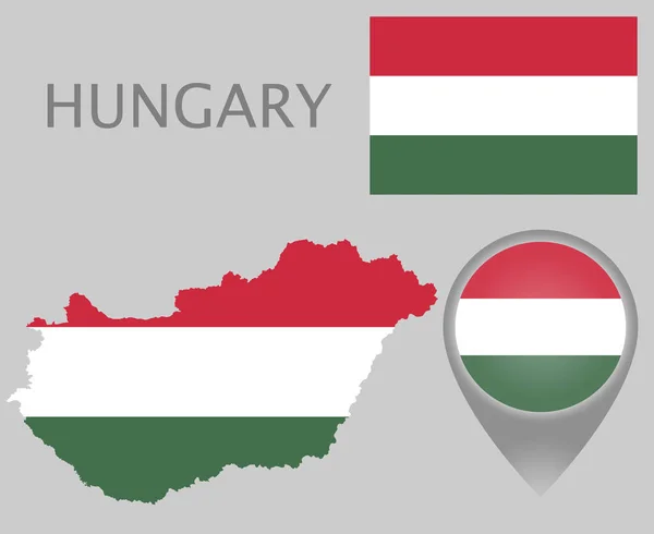 Kleurrijke Vlag Kaart Aanwijzer Kaart Van Hongarije Kleuren Van Hongaarse — Stockvector