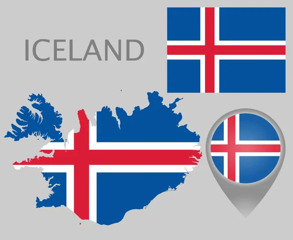 Bandera Colorida Puntero Mapa Mapa Islandia Los Colores Bandera Islandesa — Archivo Imágenes Vectoriales