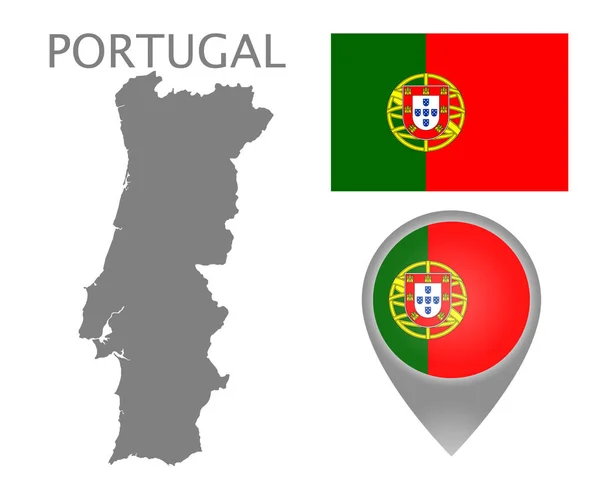 Kleurrijke Vlag Kaart Aanwijzer Grijze Lege Kaart Van Portugal Hoge — Stockvector