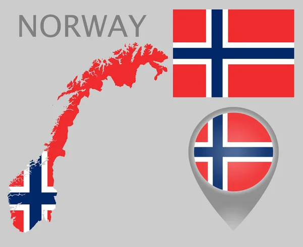 Colorful Flag Map Pointer Map Norway Colors Norwegian Flag High — Stock Vector