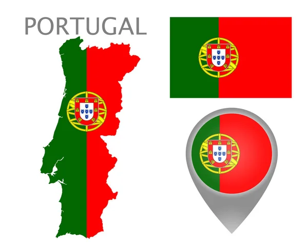 Renkli Bayrak Harita Işaretçi Portekiz Haritası Portekiz Bayrağı Renkleri Yüksek — Stok Vektör