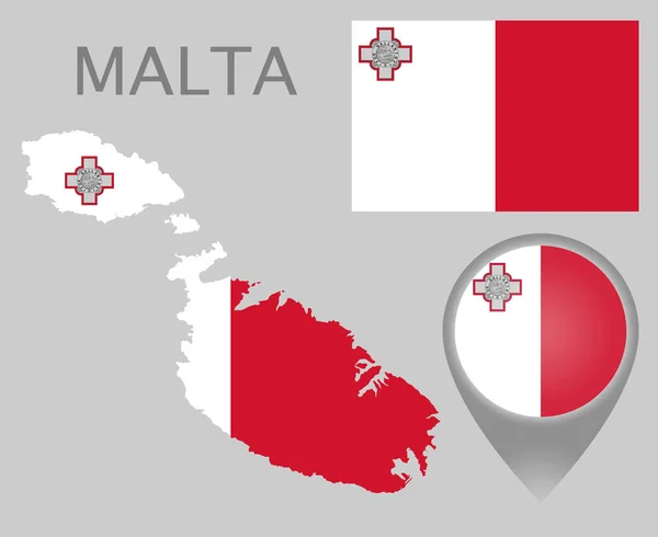 Renkli Bayrak Harita Işaretçi Malta Haritası Malta Bayrak Renkleri Yüksek — Stok Vektör