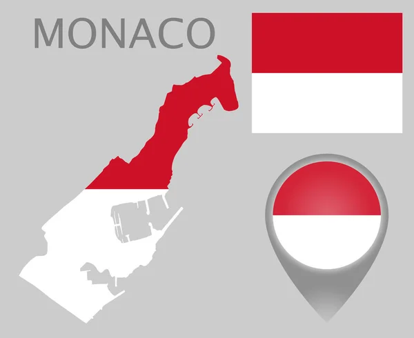 Kolorowe Flagę Mapa Wskaźnik Mapa Monako Kolorach Flagi Monaco Wysokiej — Wektor stockowy