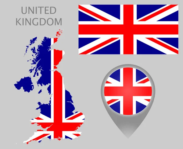 Цветной Флаг Указатель Карту Карта Соединенного Королевства Цветах Флага Великобритании — стоковый вектор