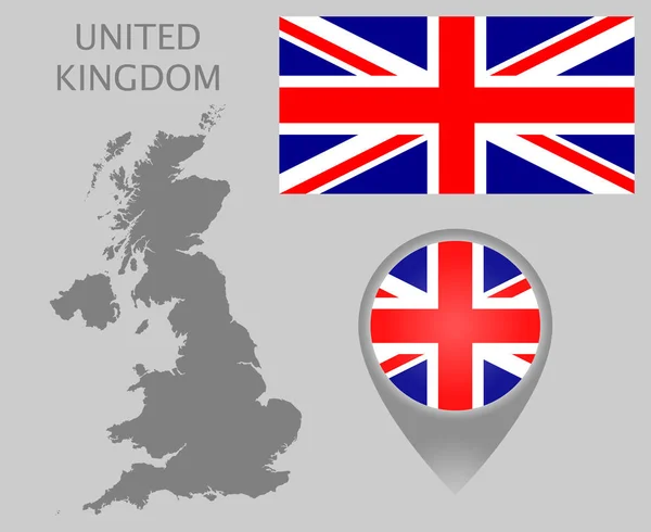 Bandera Colorida Puntero Mapa Mapa Blanco Gris Del Reino Unido — Vector de stock