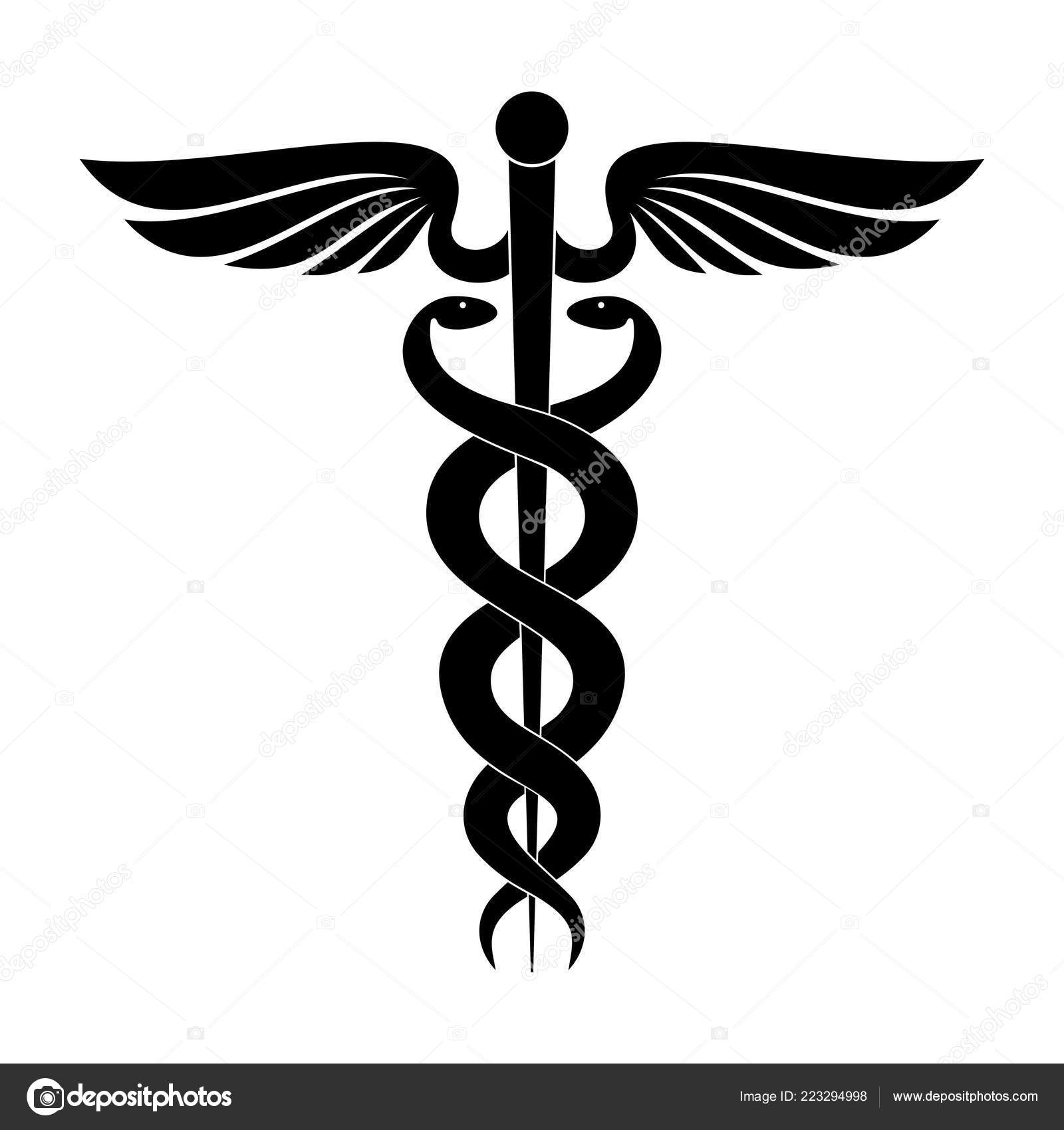 Modern Sign Caduceus Symbol Medicine Wand Hermes Wings Two Crossed ...