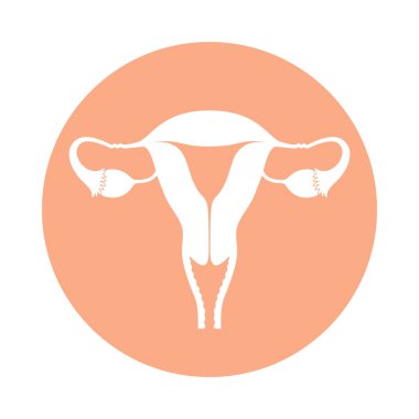 Simge kadın üreme organları. Rahim gül daire beyaz arka plan üzerinde izole işareti. Kadın üreme sistemi sembol düz bir tarzda. Hisse senedi vektör çizim. 